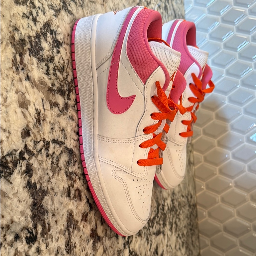 Nike Pink and White Sneakers with Orange Accents